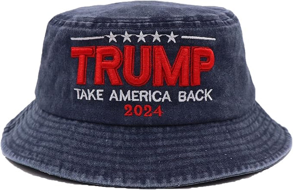 Embroidered Cap Donald Trump Save America 2024 Flag Bucket Hat Navy