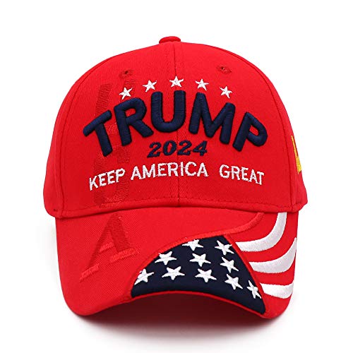 3D - USA Raised Hat Trump 2024 Adjustable Baseball Cap w/ Flag on Bill